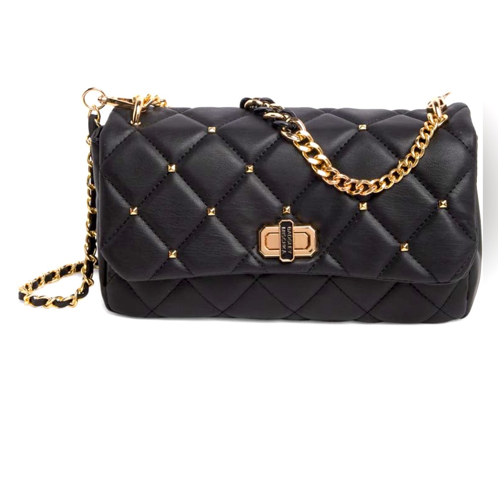 Badgley Mischka Medium Diamond Quilt
Flap Crossbody Bag Black Studded. NWT